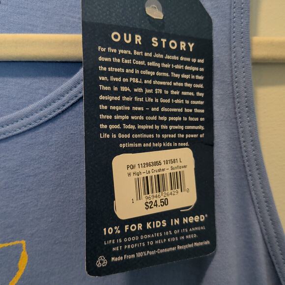 NWT Life is Good Women's Sz L Blue Crusher Lite Tank Top Sunflower Bee Loose Fit - Picture 5 of 5